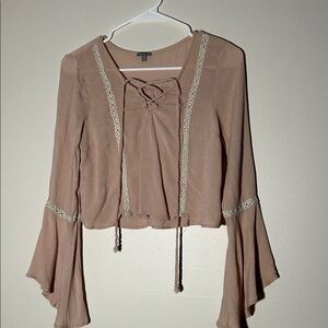 Charlotte Russe Lace-Up Blouse with Bell Sleeves